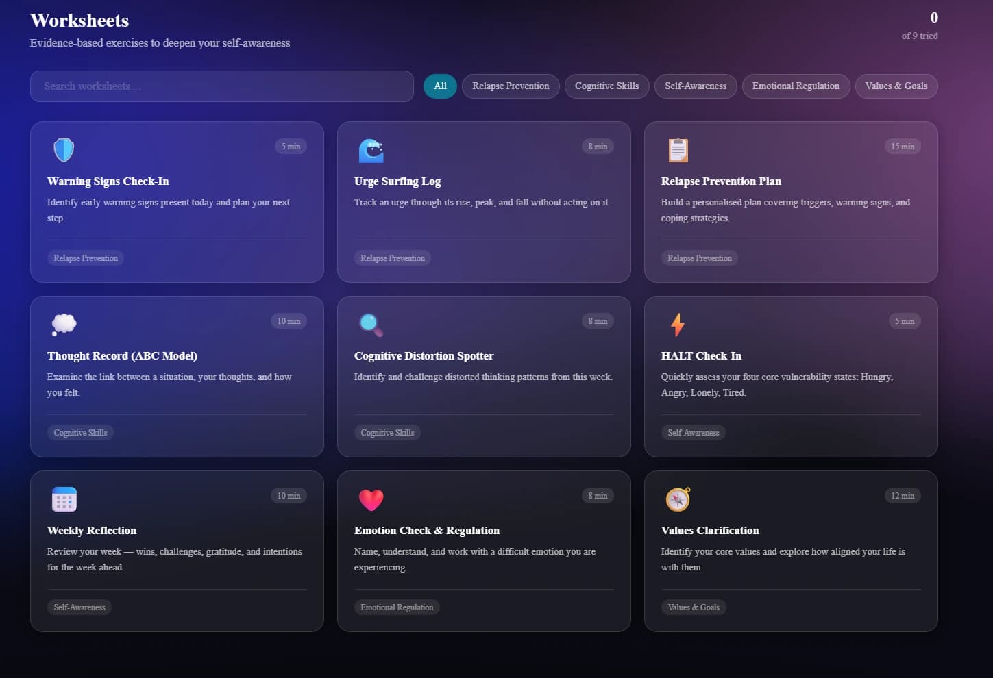 Hojas de trabajo TCC en la app web de Jenora