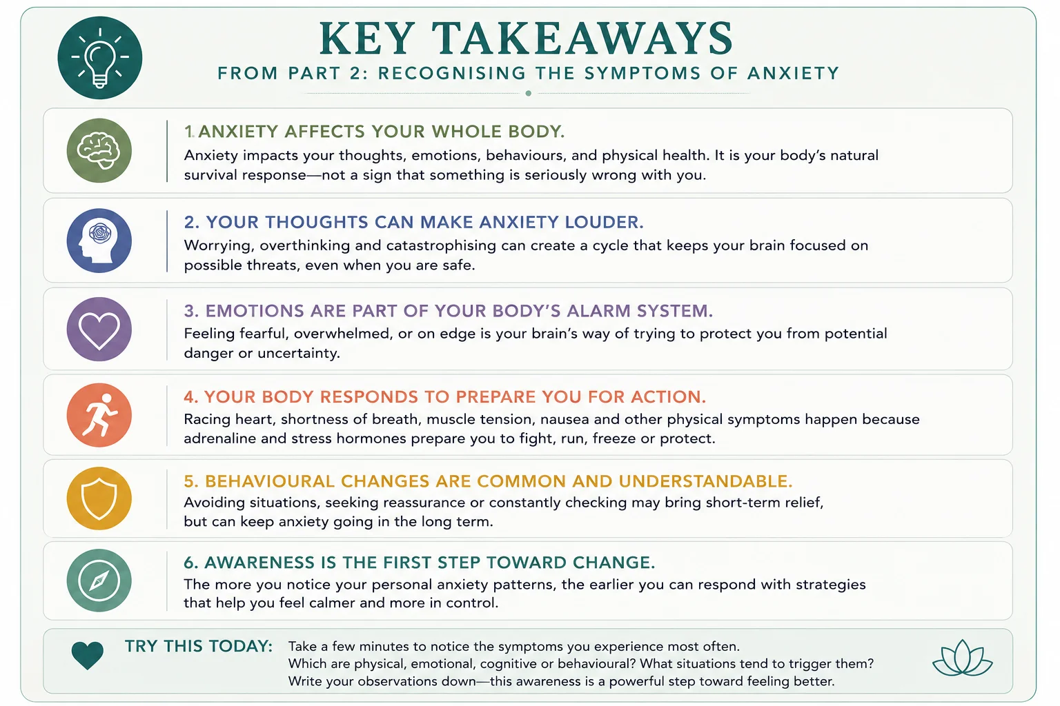 Key takeaways from Part 2: recognising the symptoms of anxiety