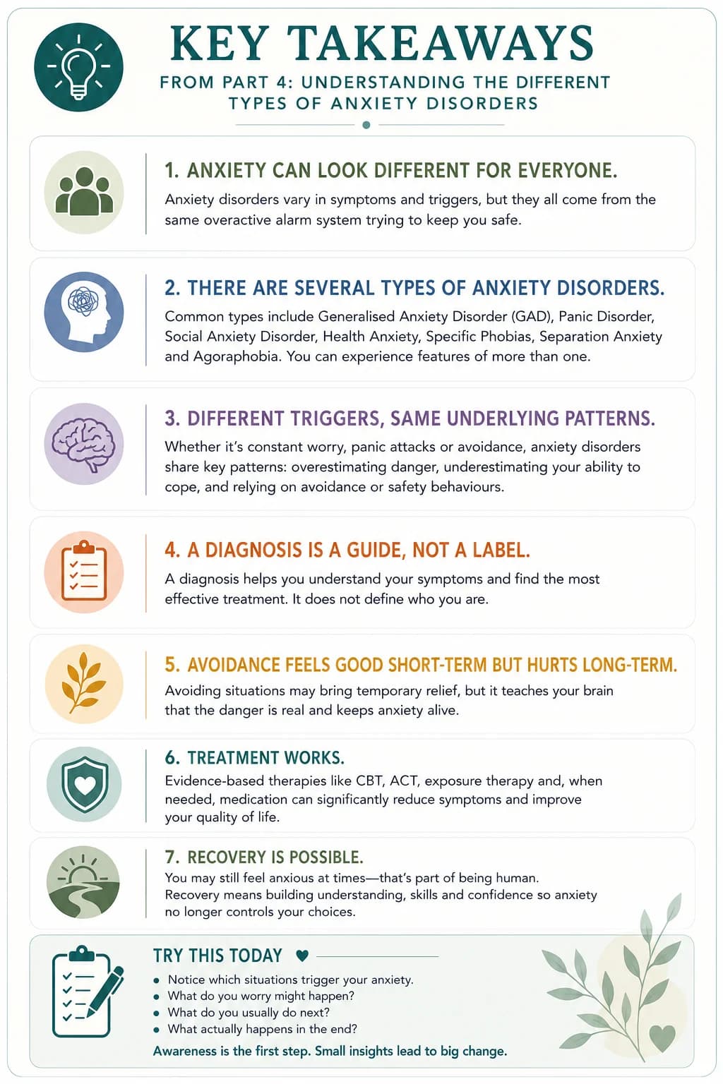 Key takeaways from Part 4: understanding the different types of anxiety disorders