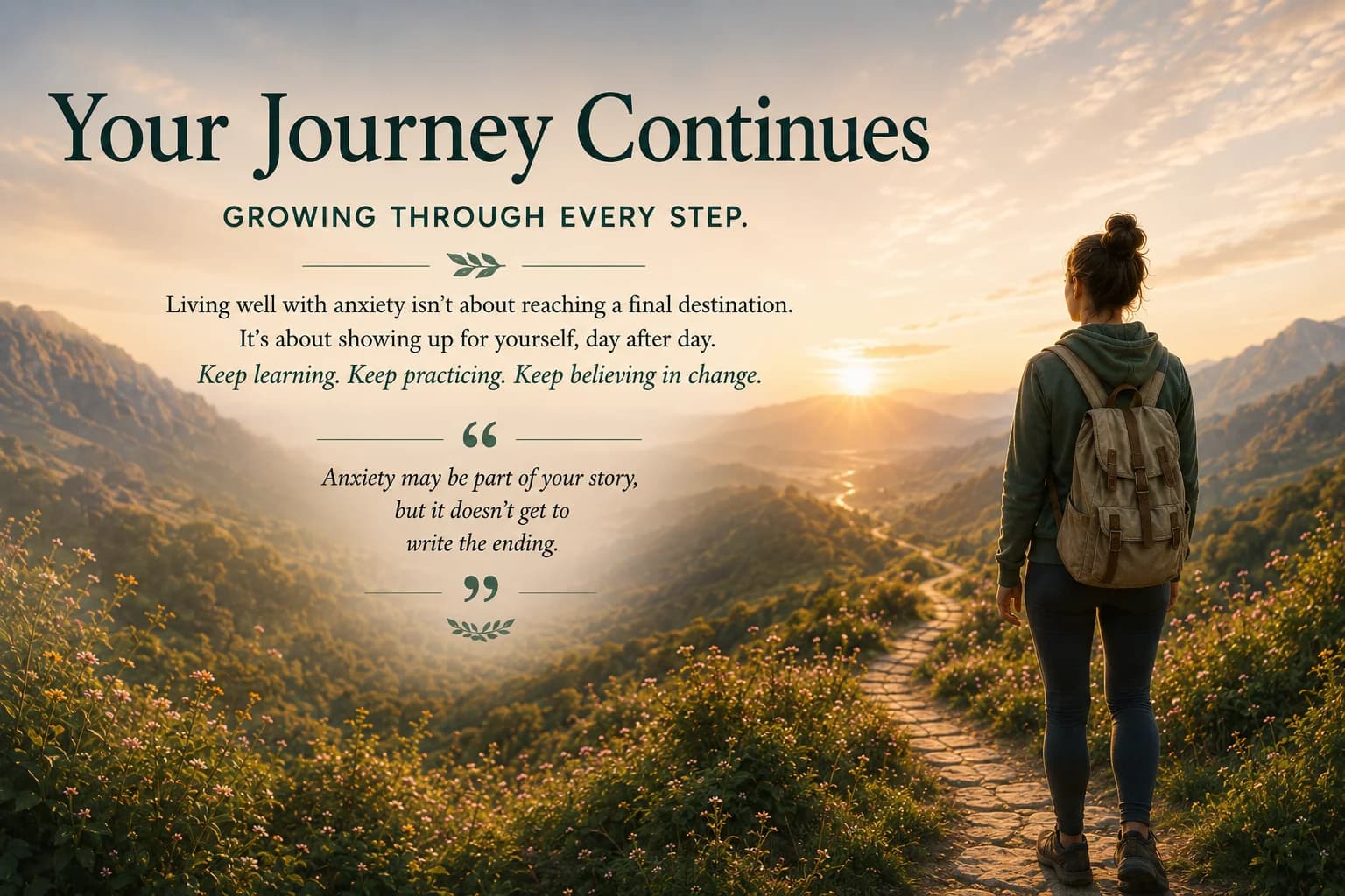 Your Journey Continues hero image showing a path forward beyond anxiety