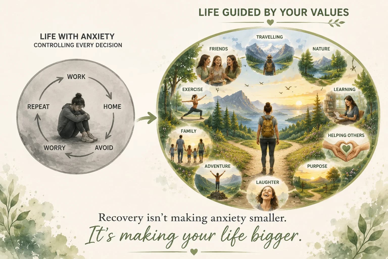 Life with anxiety compared with life guided by your values