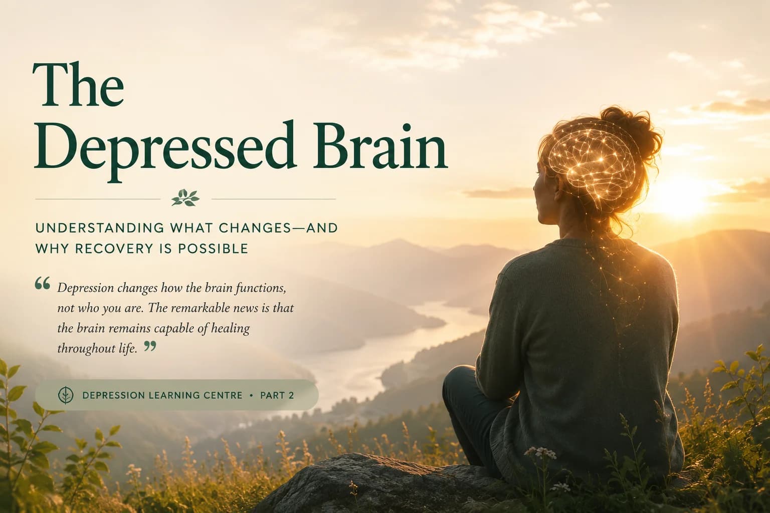 The Depressed Brain hero image showing how depression affects brain systems and recovery pathways
