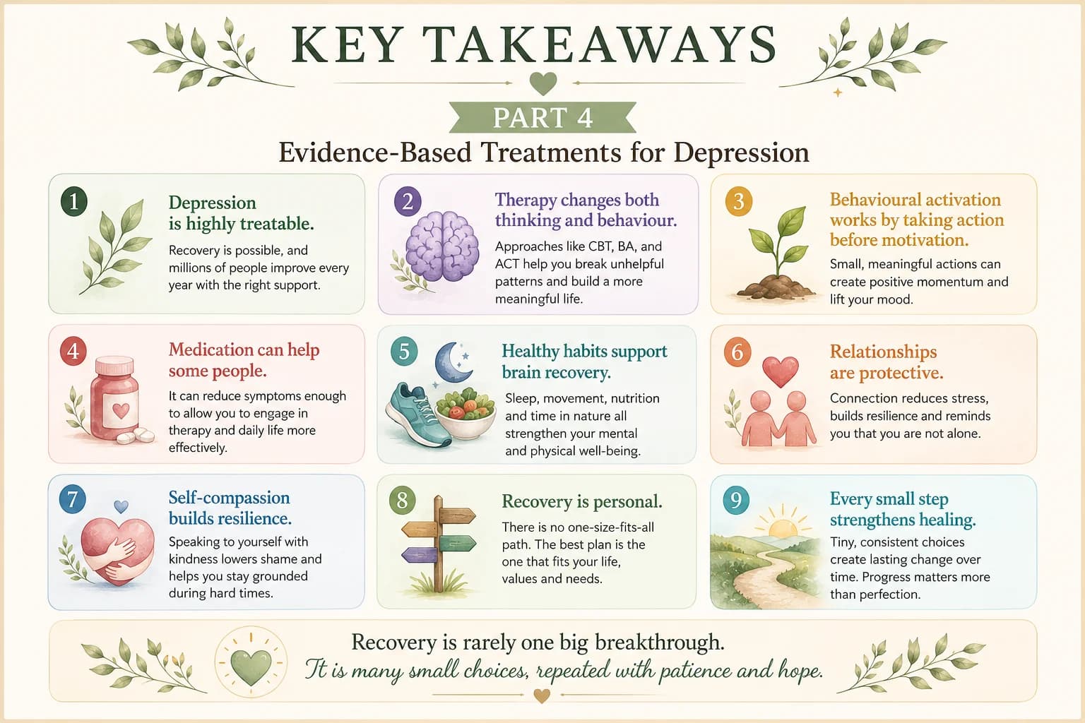 Key takeaways from Part 4: depression recovery can be built through evidence-based support