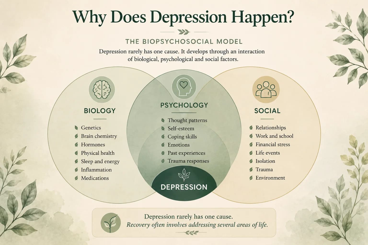 Why depression happens: biology, psychology, and social circumstances