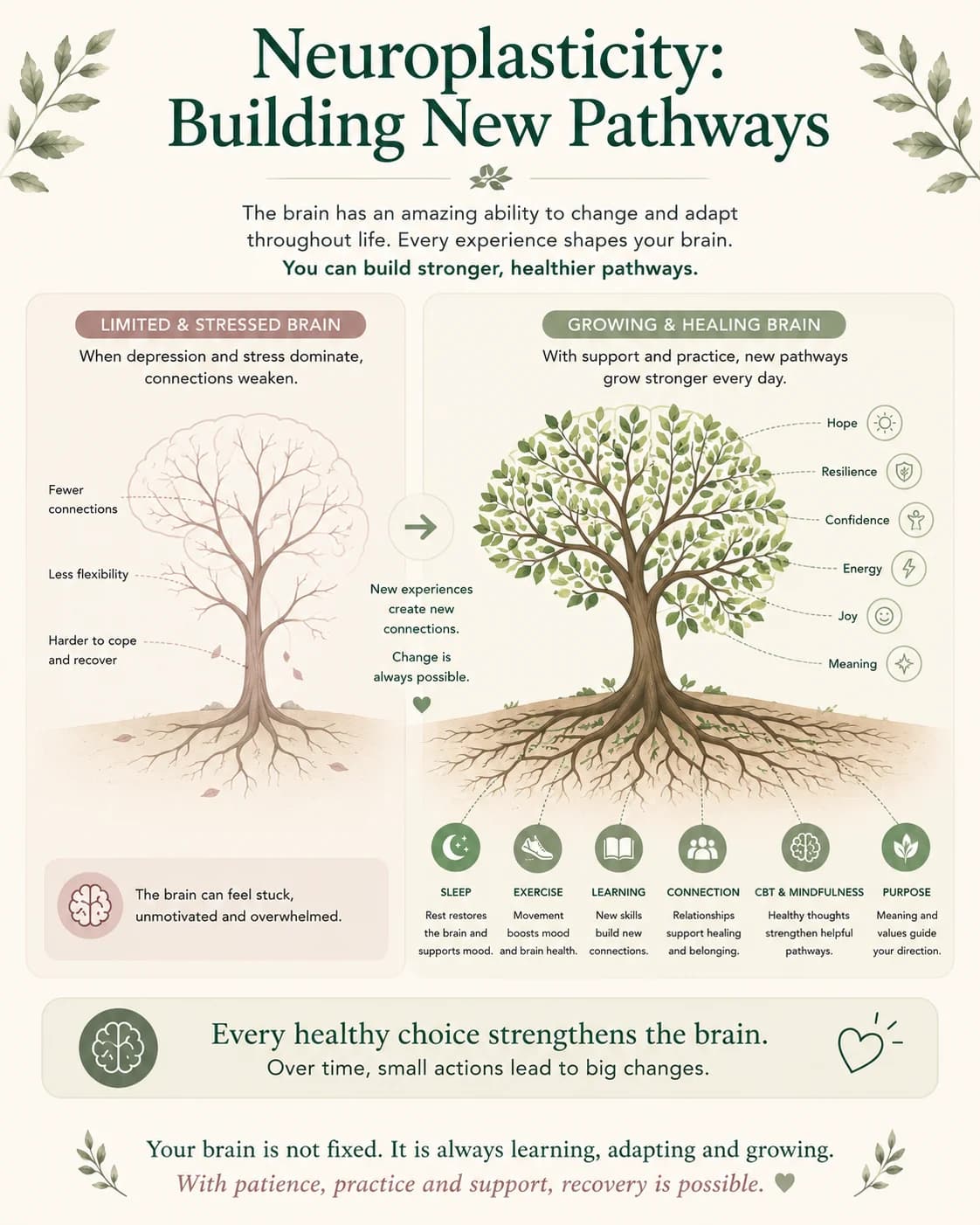 Neuroplasticity means the brain can build new pathways during recovery