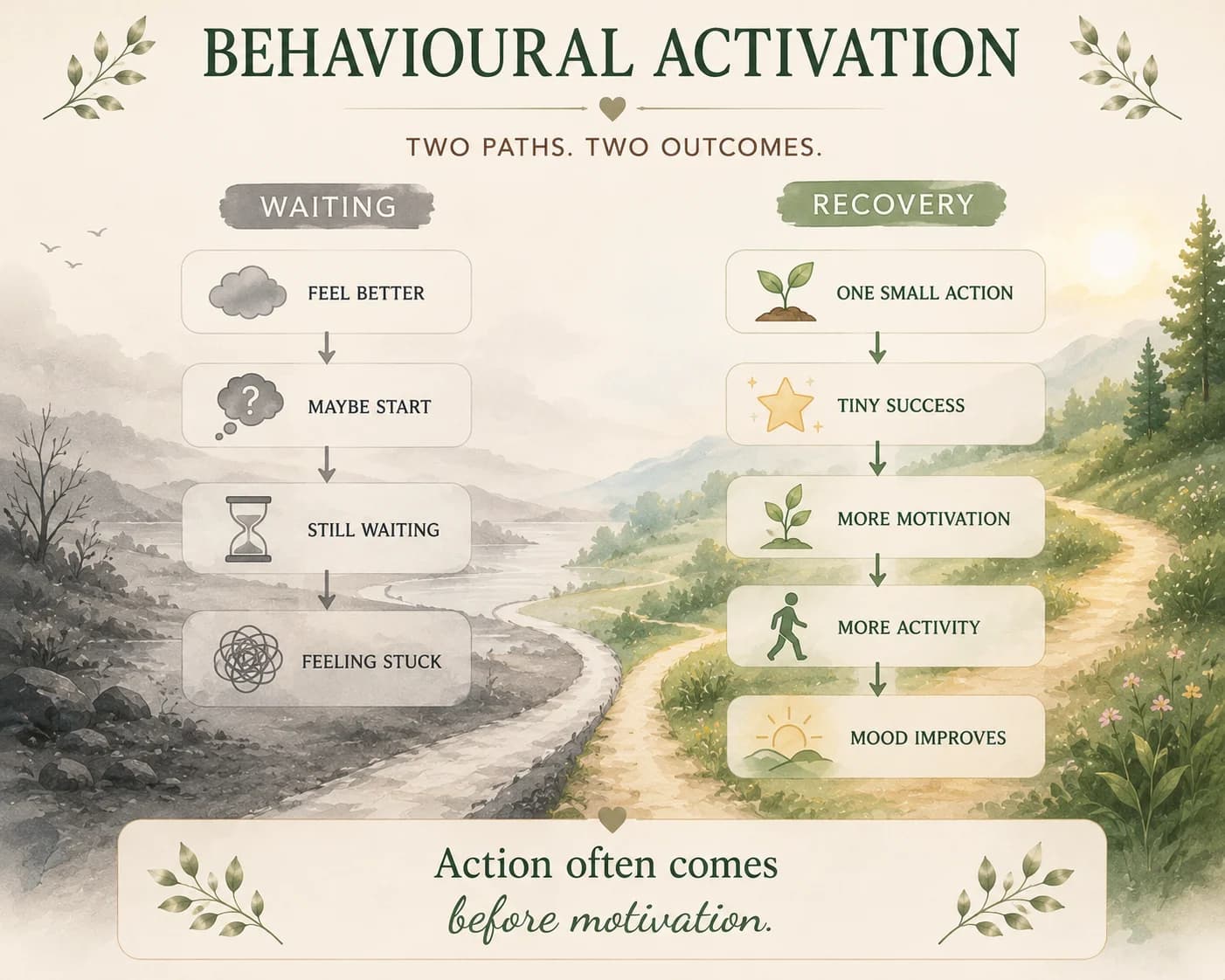 Behavioural activation helps recovery begin through small actions