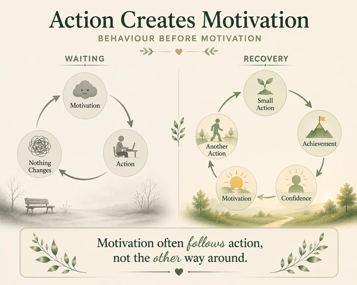 Action creates motivation through small repeated choices
